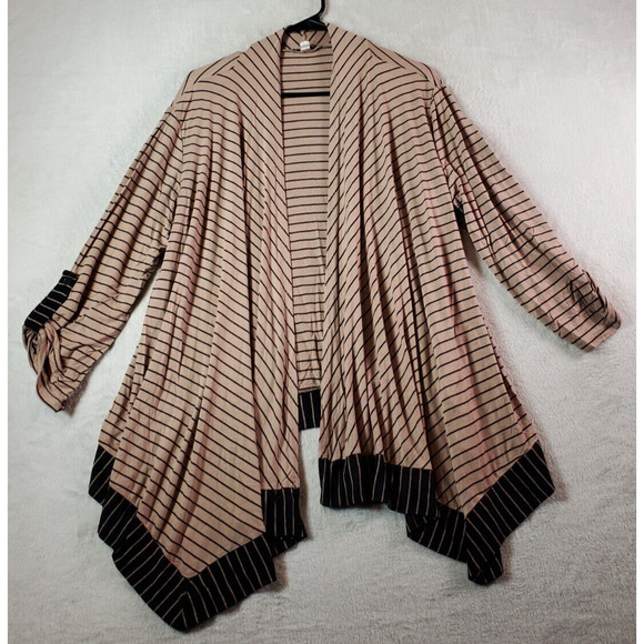 Maria Gabrielle‎ Cardigan Sweater Womens Size 1X Brown Black Striped Open Front - Picture 1 of 8